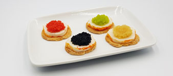 Caviar, perlas de algas, huevas, tobikkos